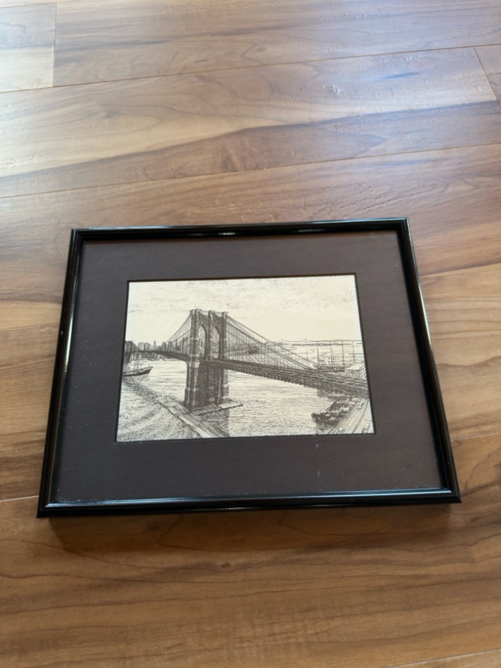 Framed Sandra Finkenberg Brooklyn Bridge Sketch Wall Art MCM